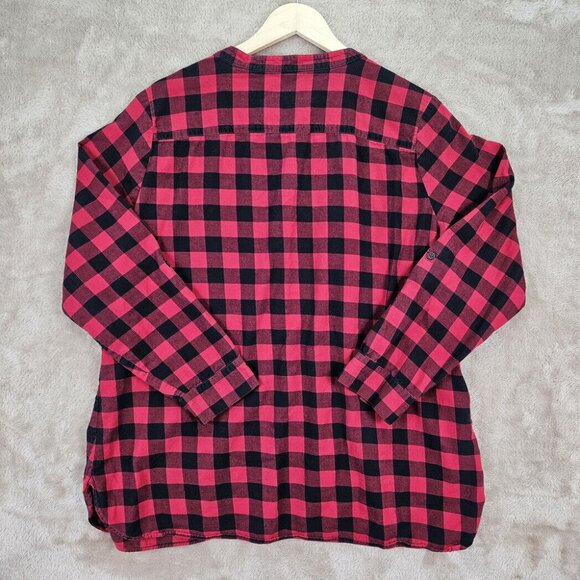 Eddie Bauer Henley Shirt Women's XXL Red Black Buffalo Plaid Long Sleeve Outdoor - Picture 2 of 10
